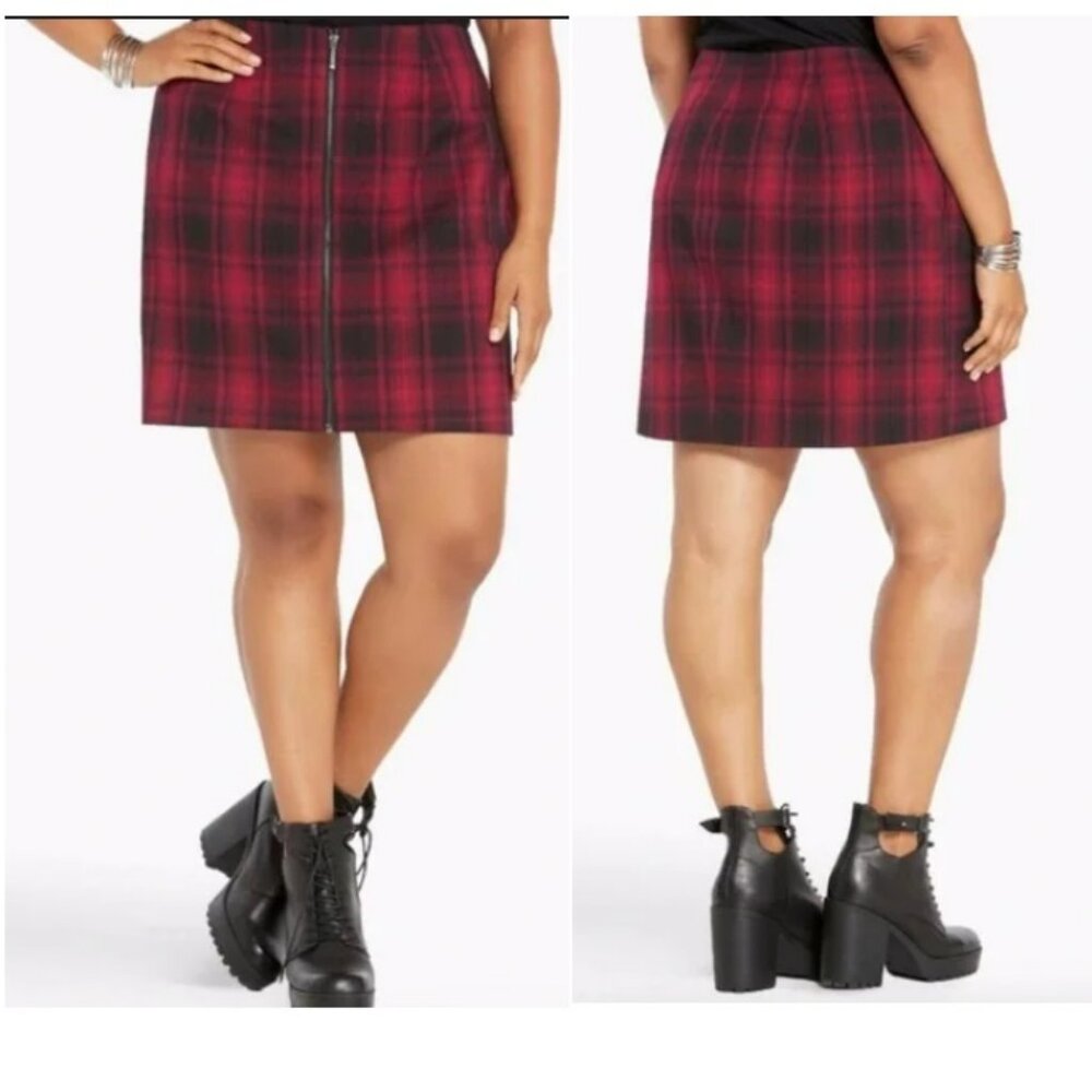 Torrid Red Black Plaid Zip Front Mini Skirt Sz 20